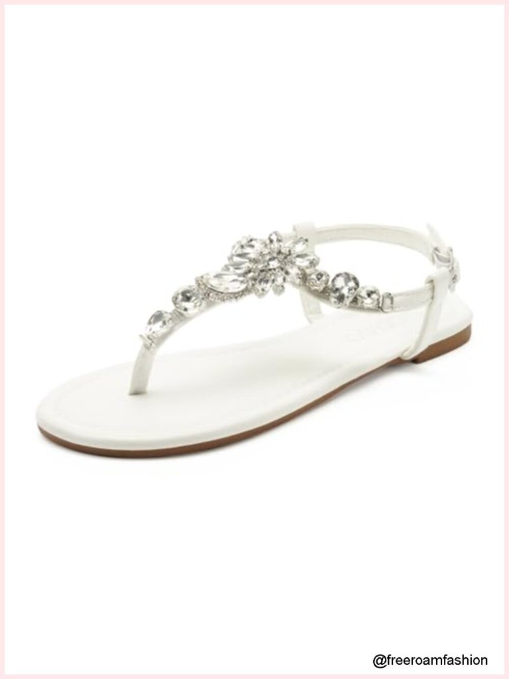 T-Strap Rhinestone Glitter Flat Sandals, Cushioned Non-Slip Sole, Wedding